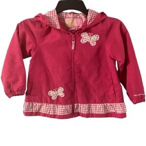 VGUC Girls Hooded Jacket, Windbreaker, Sz 4T,Gingham, Novelty, Butterfly, Ruffle